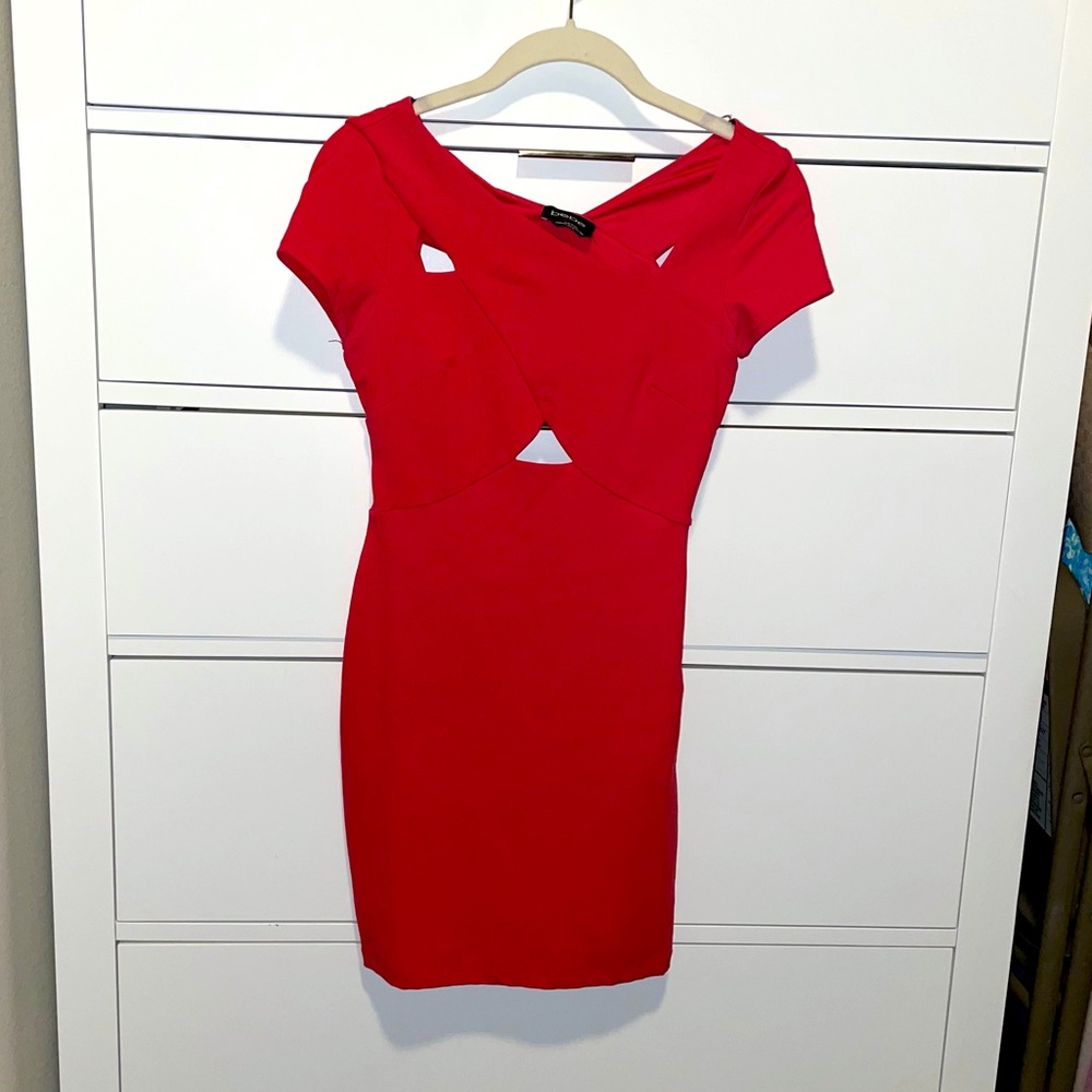 Bebe Red Short Sleeve Bodycon Dress